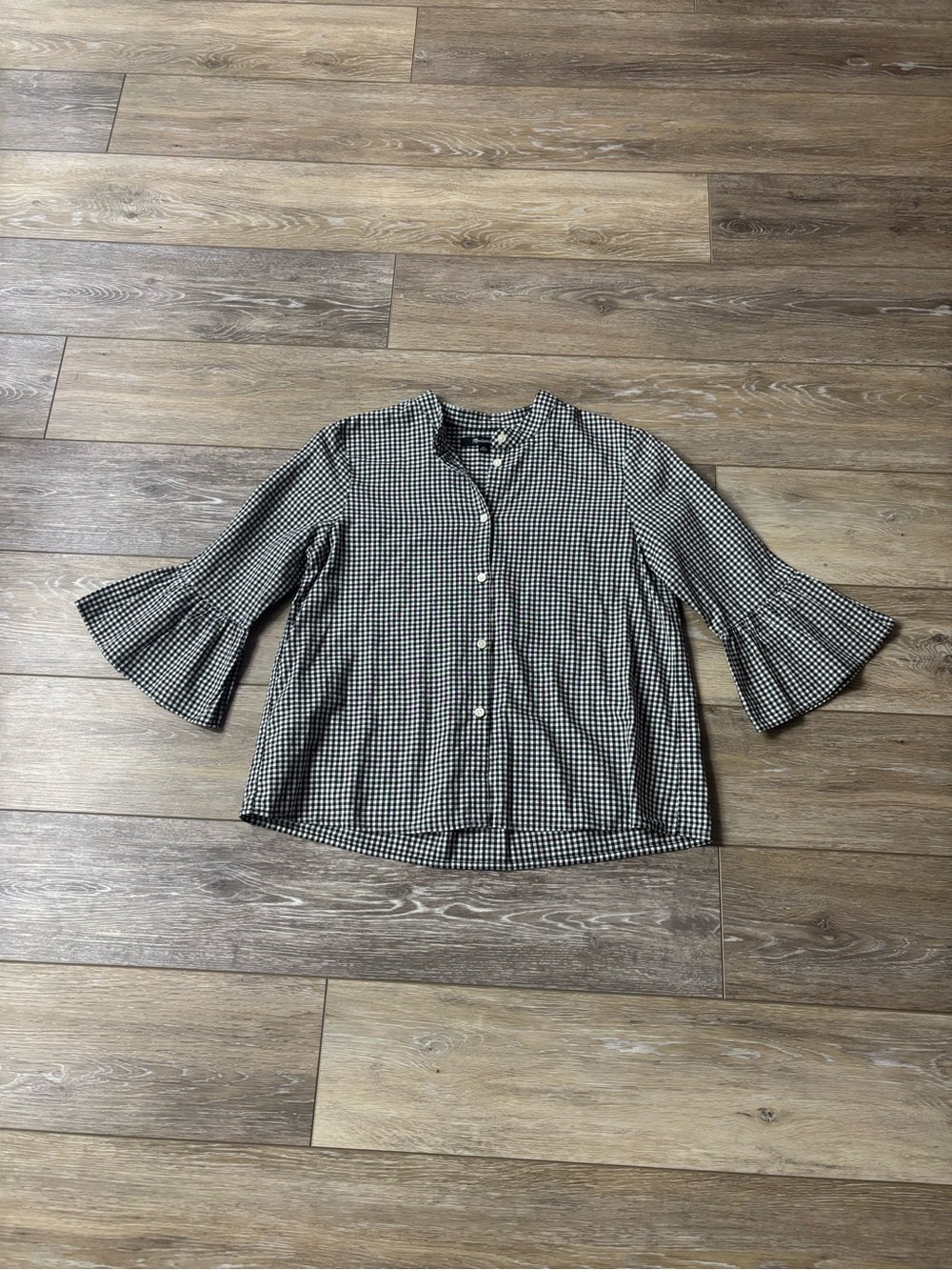Madewell Blouse Sz XS Checkered Gingham Top Bell Sleeve Cottagecore Peasant Farm
